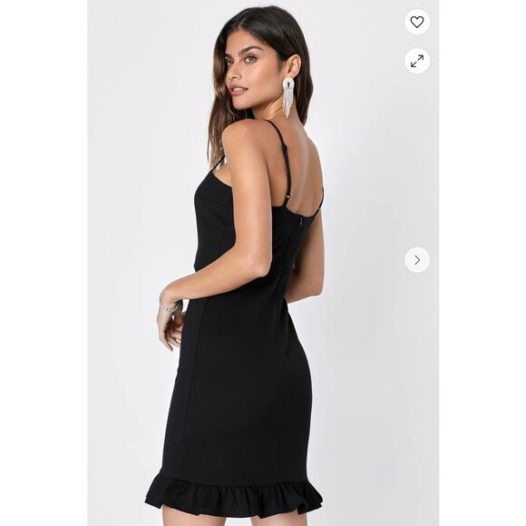 Lulus Spoonful of Sass Ruffled Bodycon Mini Dress Black Ponte Knit Size M - Picture 4 of 15